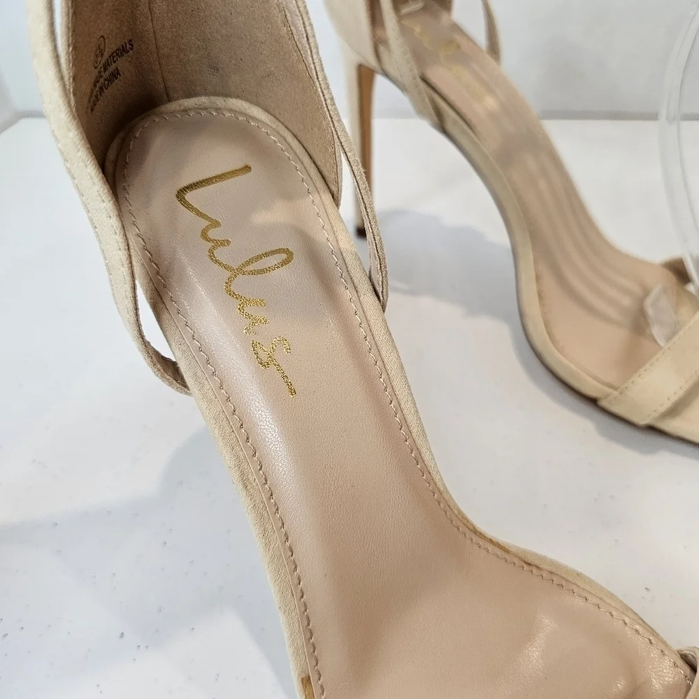 Lulus Stiletto Women's Size 8.5 Nude Vegan Suede Single Strap Heels Wedding